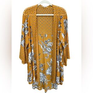 Siren Lily 2X mustard and floral coverup sheer shawl with sleeves